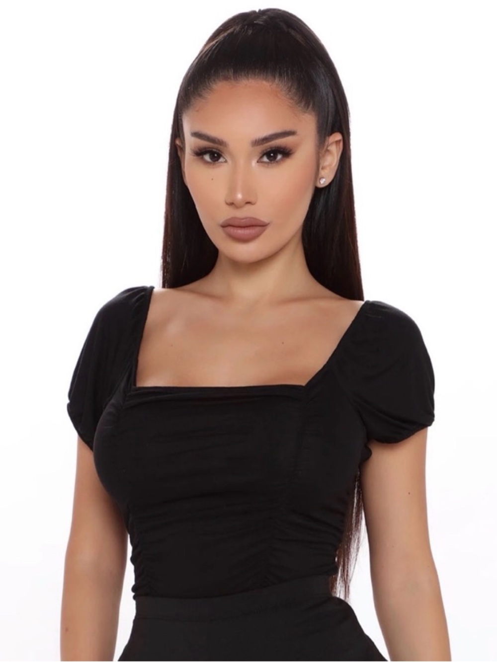 Fashion Nova Ruche In The Night Puff Sleeve Top